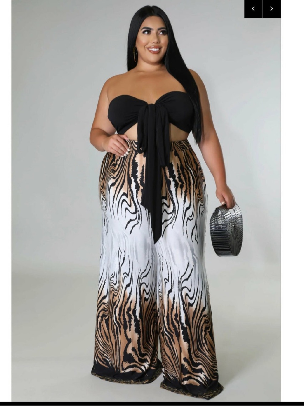 Ombre Zebra Wide-Leg Pants Set - Black & Brown